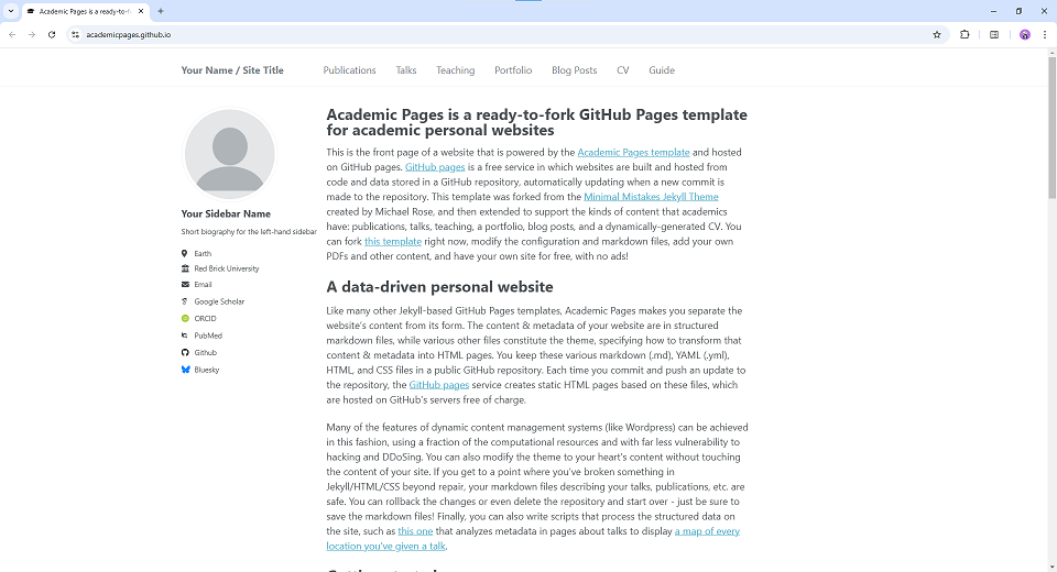 Academic Pages template example Academic Pages template example